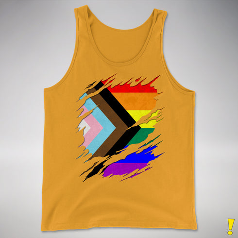 LGBTQ Progress Pride Flag Ripped Reveal Premium Tank Top - Gold